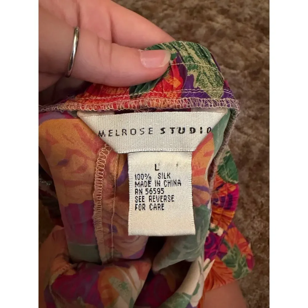 Vintage 90s Melrose Studio 100% Silk Elephant Tropical Jungle Print Skort Resort
